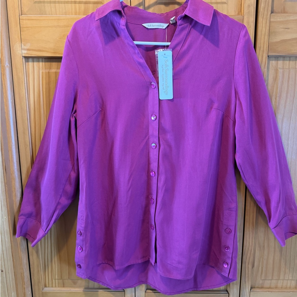 Soft Surroundings Purple Button-Front Blouse NWT - image 4